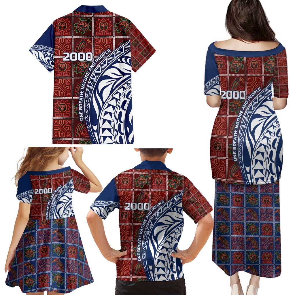 Indigenous Regions of Panama Guna de Wargandí Family Matching Puletasi and Hawaiian Shirt with Tribal Pattern and Blue White Nature and People - Wonder Print Shop