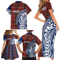 Indigenous Regions of Panama Guna de Wargandí Family Matching Short Sleeve Bodycon Dress and Hawaiian Shirt with Tribal Pattern and Blue White Nature and People - Wonder Print Shop