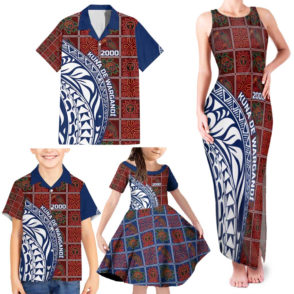 Indigenous Regions of Panama Guna de Wargandí Family Matching Tank Maxi Dress and Hawaiian Shirt with Tribal Pattern and Blue White Nature and People - Wonder Print Shop