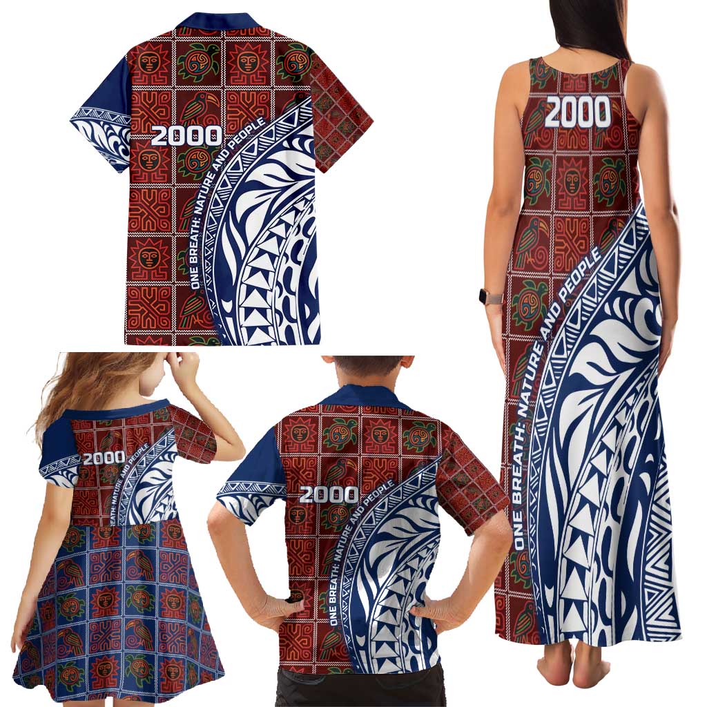 Indigenous Regions of Panama Guna de Wargandí Family Matching Tank Maxi Dress and Hawaiian Shirt with Tribal Pattern and Blue White Nature and People - Wonder Print Shop