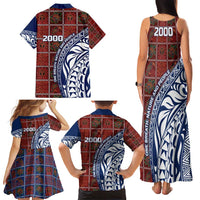 Indigenous Regions of Panama Guna de Wargandí Family Matching Tank Maxi Dress and Hawaiian Shirt with Tribal Pattern and Blue White Nature and People - Wonder Print Shop