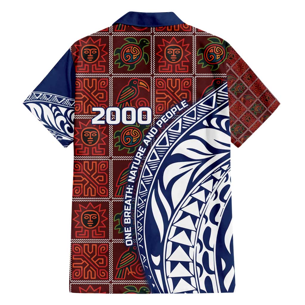Indigenous Regions of Panama Guna de Wargandí Family Matching Tank Maxi Dress and Hawaiian Shirt with Tribal Pattern and Blue White Nature and People - Wonder Print Shop