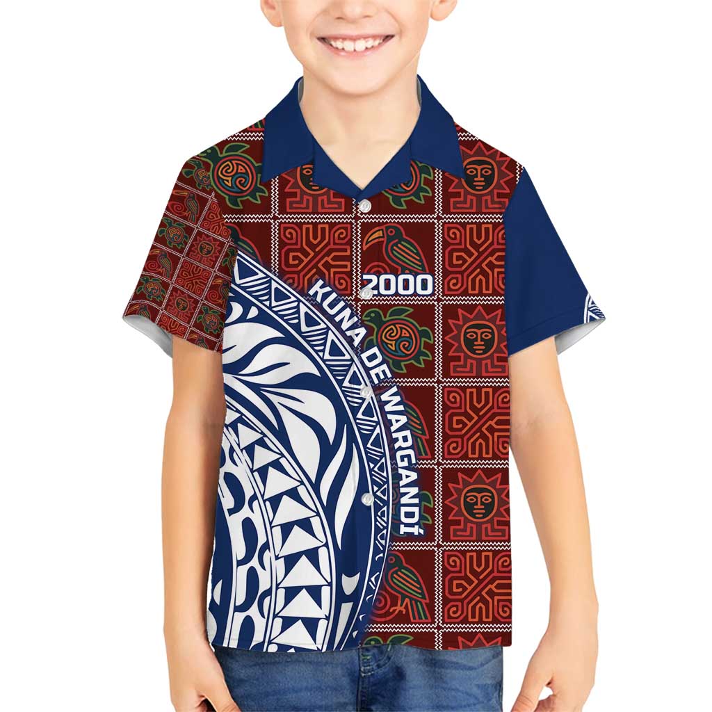 Indigenous Regions of Panama Guna de Wargandí Family Matching Tank Maxi Dress and Hawaiian Shirt with Tribal Pattern and Blue White Nature and People - Wonder Print Shop