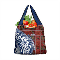 Indigenous Regions of Panama Guna de Wargandí Grocery Bag with Tribal Pattern and Blue White Nature and People - Wonder Print Shop
