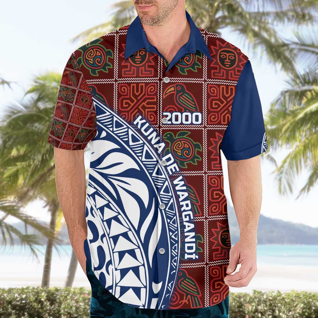Indigenous Regions of Panama Guna de Wargandí Hawaiian Shirt with Tribal Pattern and Blue White Nature and People - Wonder Print Shop