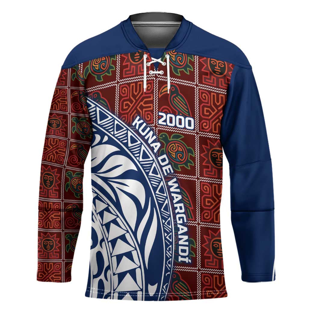 Indigenous Regions of Panama Guna de Wargandí Hockey Jersey with Tribal Pattern and Blue White Nature and People - Wonder Print Shop