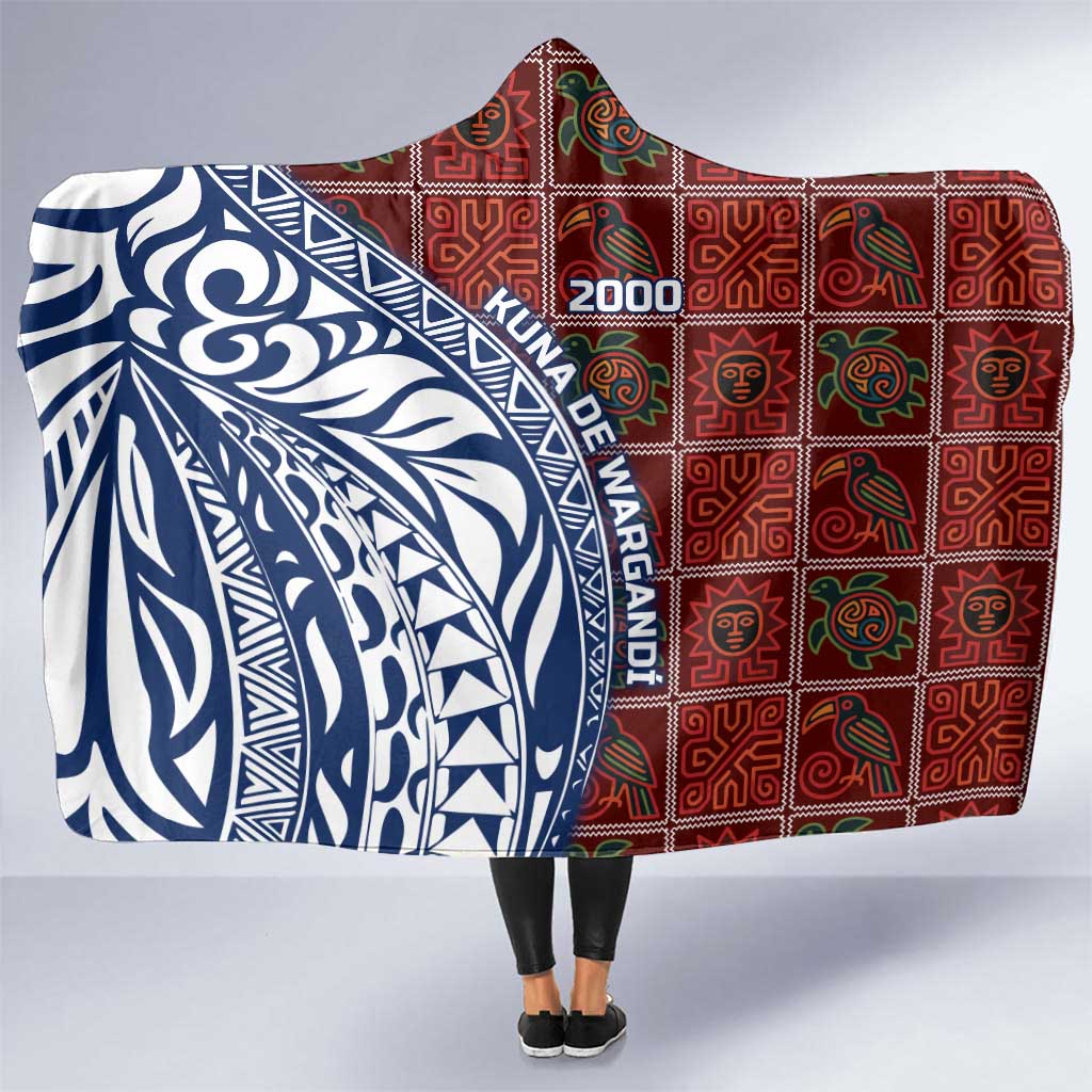 Indigenous Regions of Panama Guna de Wargandí Hooded Blanket with Tribal Pattern and Blue White Nature and People - Wonder Print Shop