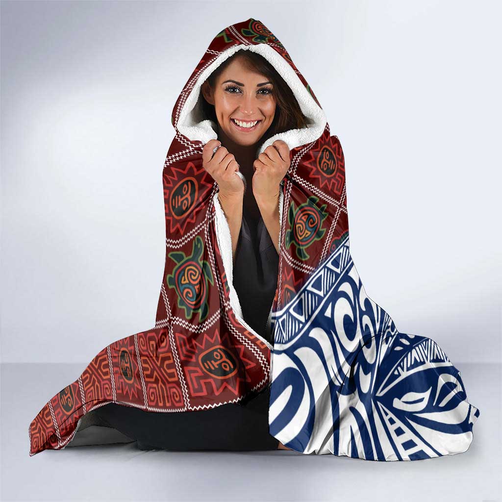 Indigenous Regions of Panama Guna de Wargandí Hooded Blanket with Tribal Pattern and Blue White Nature and People - Wonder Print Shop
