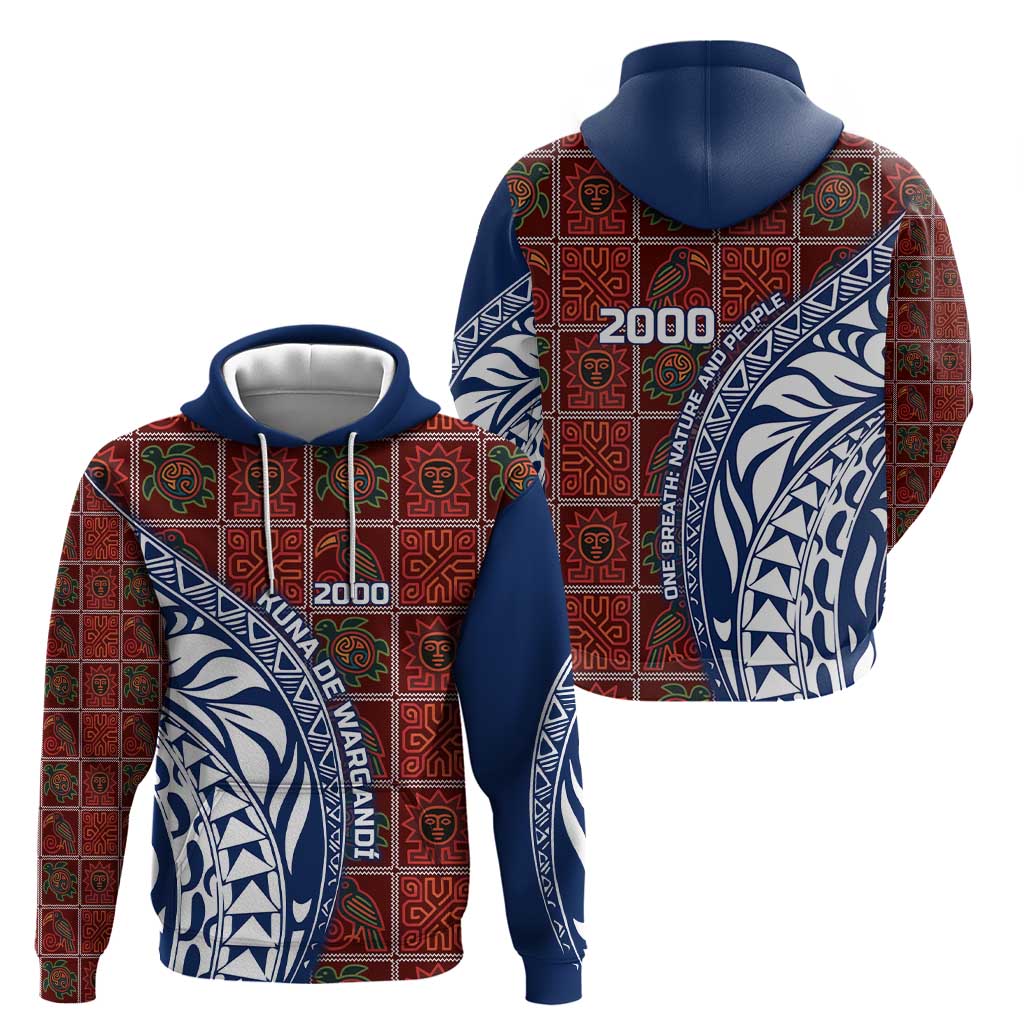 Indigenous Regions of Panama Guna de Wargandí Hoodie with Tribal Pattern and Blue White Nature and People - Wonder Print Shop