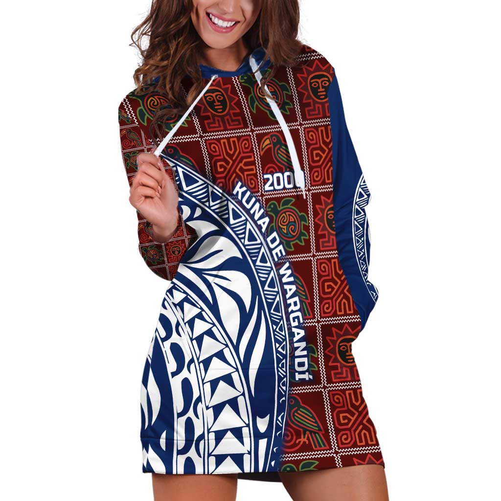 Indigenous Regions of Panama Guna de Wargandí Hoodie Dress with Tribal Pattern and Blue White Nature and People - Wonder Print Shop