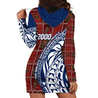 Indigenous Regions of Panama Guna de Wargandí Hoodie Dress with Tribal Pattern and Blue White Nature and People - Wonder Print Shop