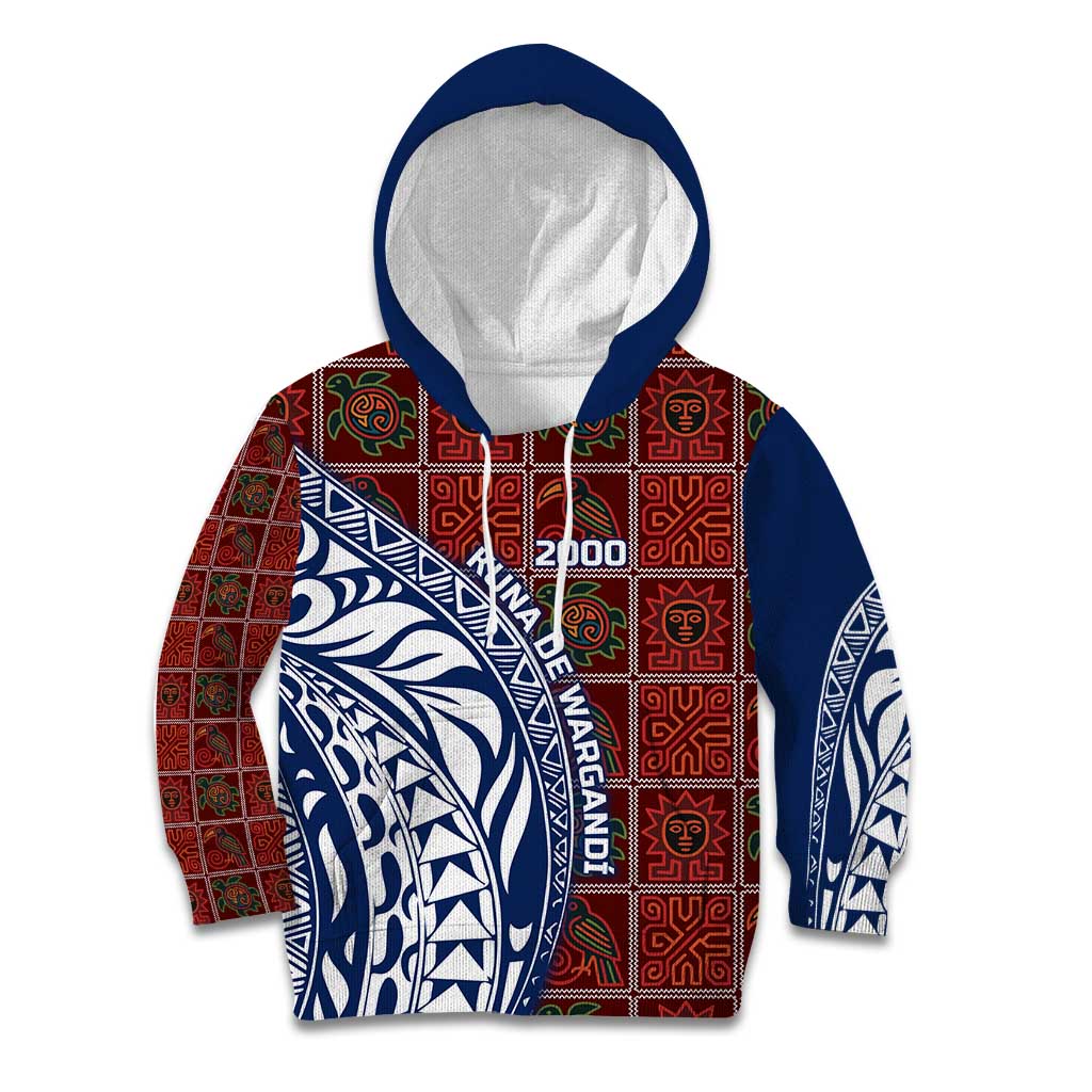 Indigenous Regions of Panama Guna de Wargandí Kid Hoodie with Tribal Pattern and Blue White Nature and People - Wonder Print Shop