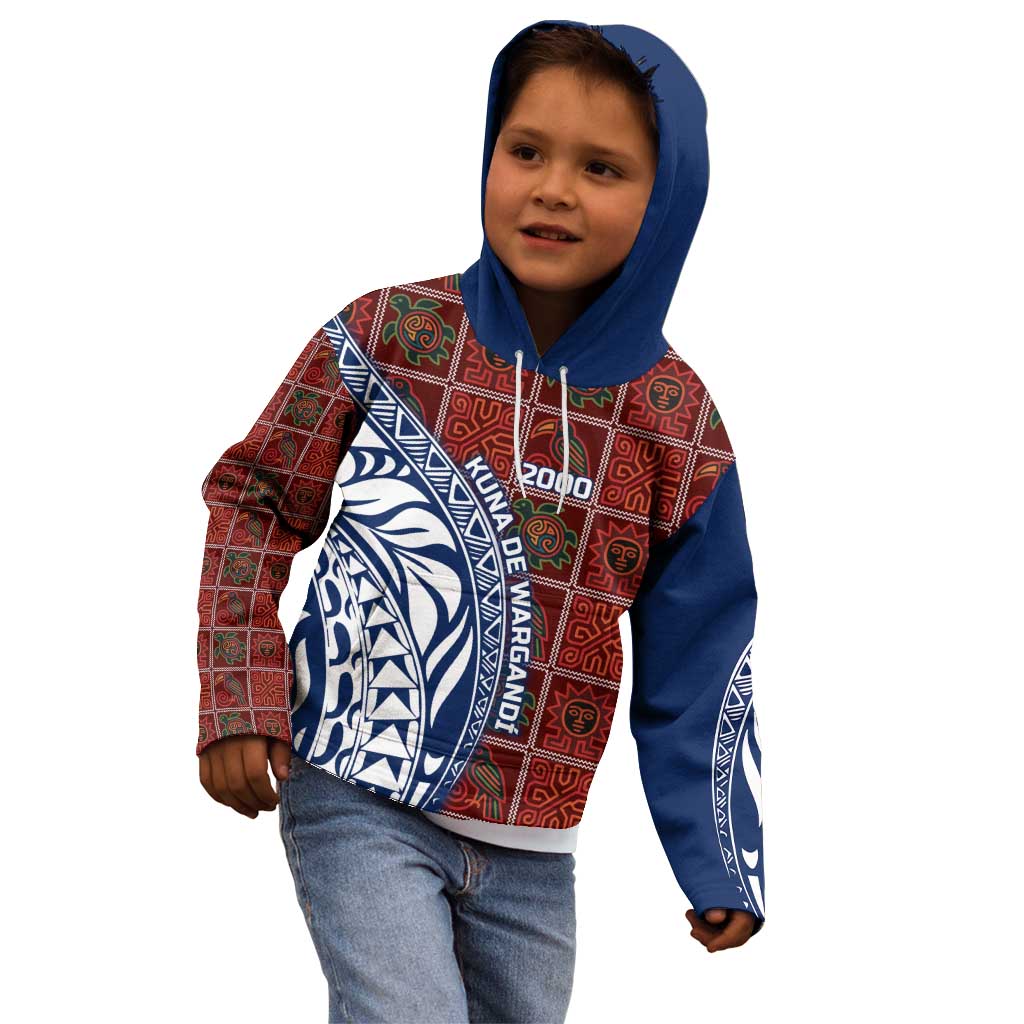 Indigenous Regions of Panama Guna de Wargandí Kid Hoodie with Tribal Pattern and Blue White Nature and People - Wonder Print Shop
