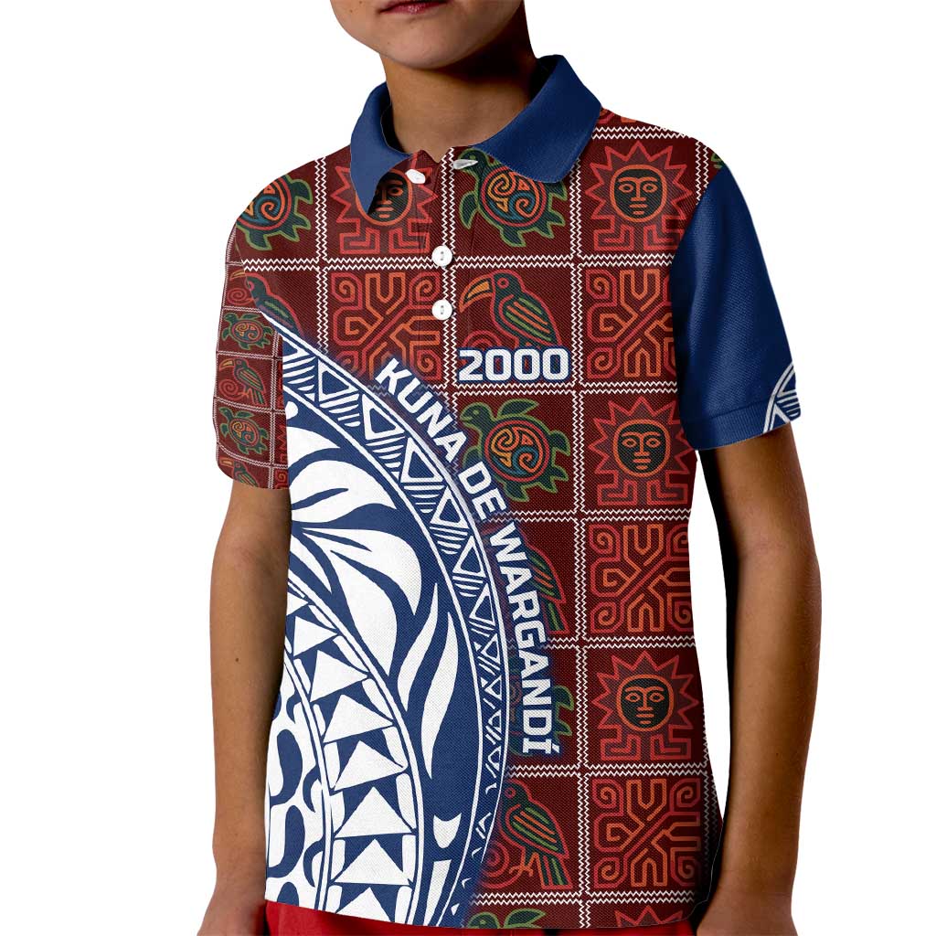 Indigenous Regions of Panama Guna de Wargandí Kid Polo Shirt with Tribal Pattern and Blue White Nature and People - Wonder Print Shop