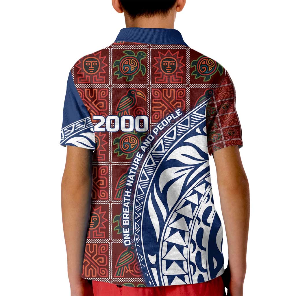 Indigenous Regions of Panama Guna de Wargandí Kid Polo Shirt with Tribal Pattern and Blue White Nature and People - Wonder Print Shop