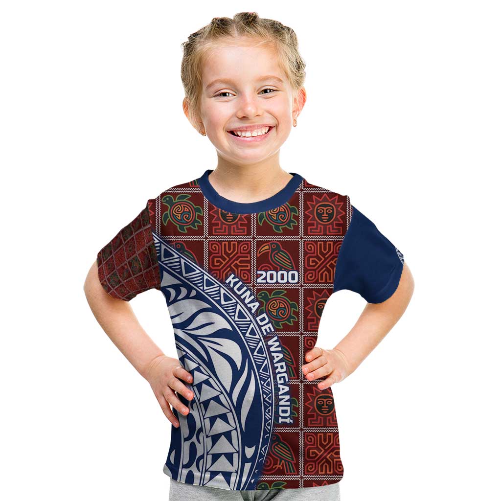 Indigenous Regions of Panama Guna de Wargandí Kid T Shirt with Tribal Pattern and Blue White Nature and People - Wonder Print Shop