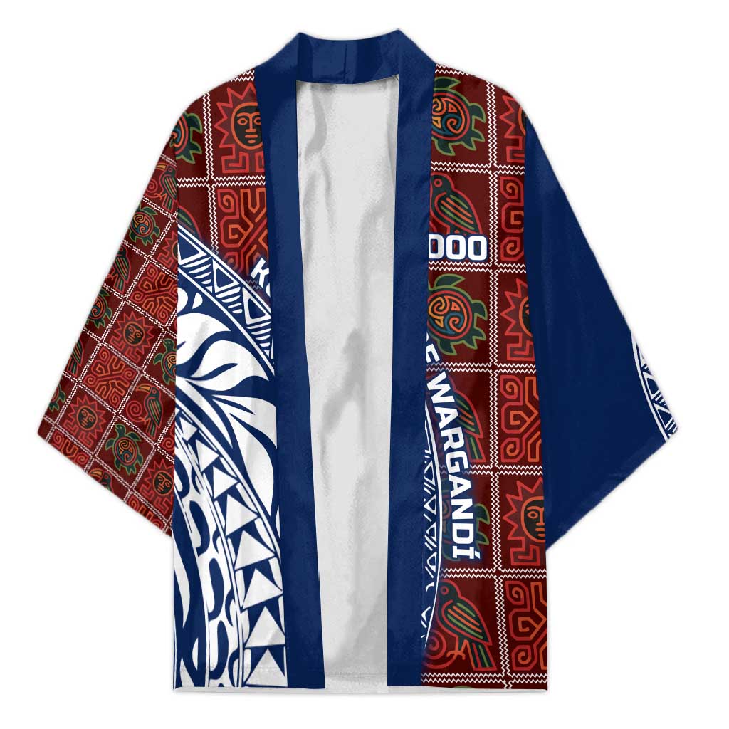 Indigenous Regions of Panama Guna de Wargandí Kimono with Tribal Pattern and Blue White Nature and People - Wonder Print Shop