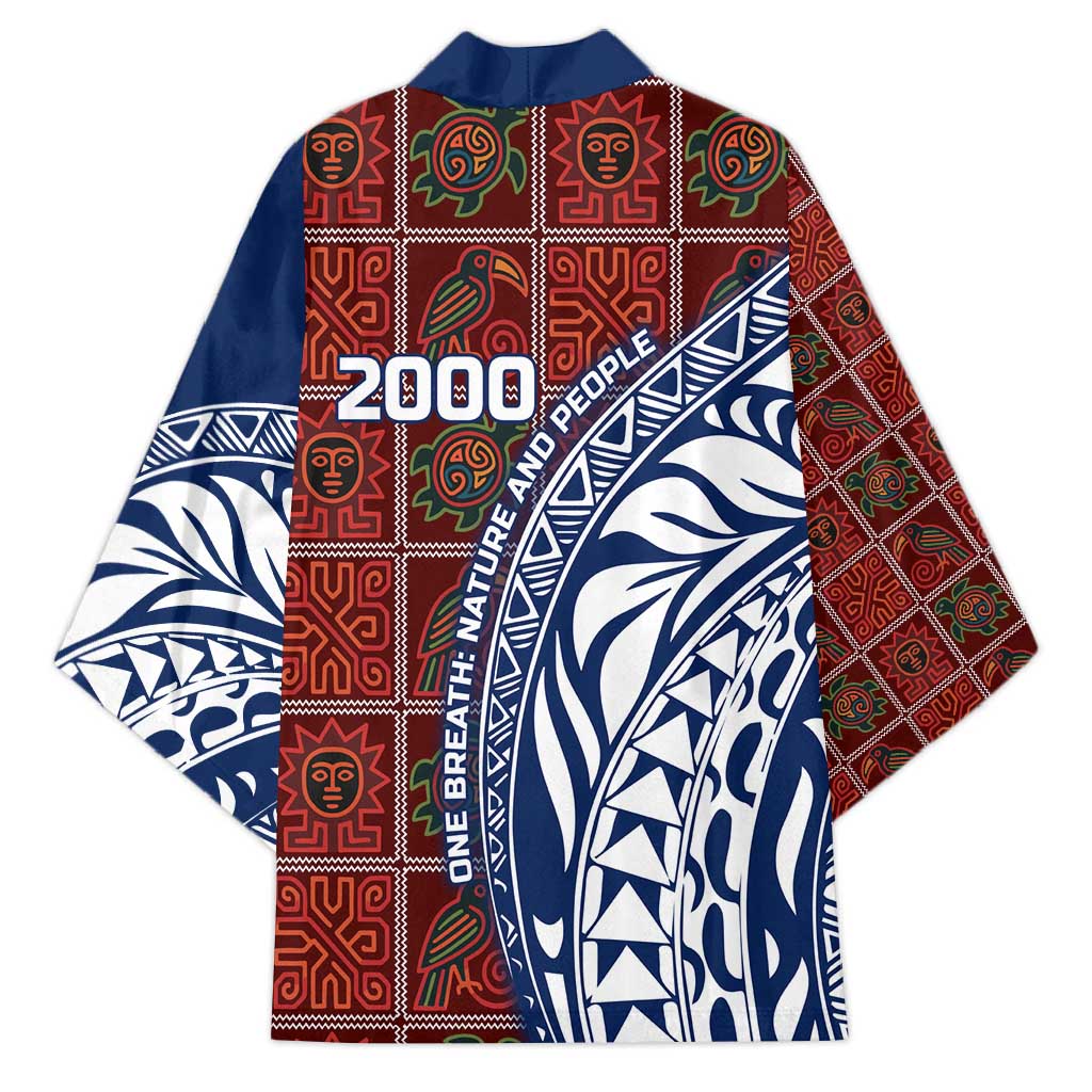 Indigenous Regions of Panama Guna de Wargandí Kimono with Tribal Pattern and Blue White Nature and People - Wonder Print Shop