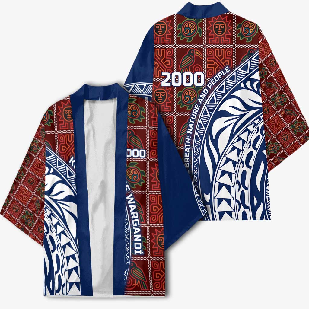 Indigenous Regions of Panama Guna de Wargandí Kimono with Tribal Pattern and Blue White Nature and People - Wonder Print Shop