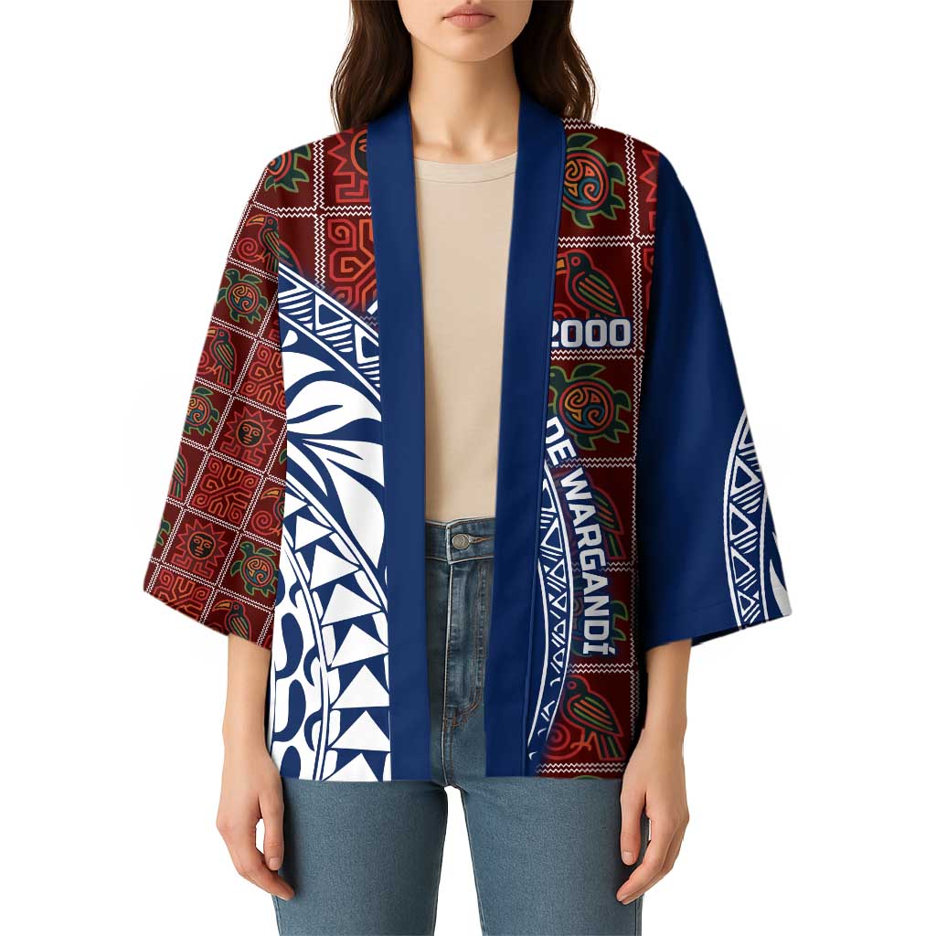 Indigenous Regions of Panama Guna de Wargandí Kimono with Tribal Pattern and Blue White Nature and People - Wonder Print Shop