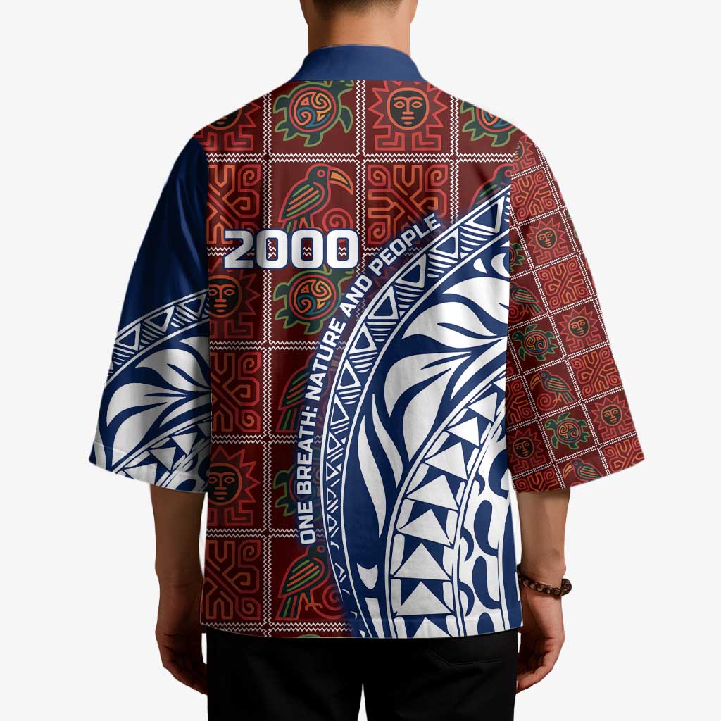 Indigenous Regions of Panama Guna de Wargandí Kimono with Tribal Pattern and Blue White Nature and People - Wonder Print Shop