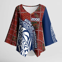 Indigenous Regions of Panama Guna de Wargandí Kimono Sleeve Blouse with Tribal Pattern and Blue White Nature and People - Wonder Print Shop