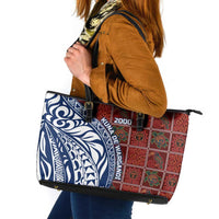 Indigenous Regions of Panama Guna de Wargandí Leather Tote Bag with Tribal Pattern and Blue White Nature and People - Wonder Print Shop
