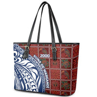 Indigenous Regions of Panama Guna de Wargandí Leather Tote Bag with Tribal Pattern and Blue White Nature and People - Wonder Print Shop