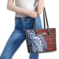 Indigenous Regions of Panama Guna de Wargandí Leather Tote Bag with Tribal Pattern and Blue White Nature and People - Wonder Print Shop