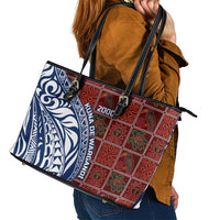 Indigenous Regions of Panama Guna de Wargandí Leather Tote Bag with Tribal Pattern and Blue White Nature and People - Wonder Print Shop