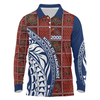 Indigenous Regions of Panama Guna de Wargandí Long Sleeve Polo Shirt with Tribal Pattern and Blue White Nature and People - Wonder Print Shop