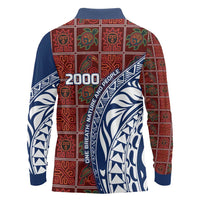 Indigenous Regions of Panama Guna de Wargandí Long Sleeve Polo Shirt with Tribal Pattern and Blue White Nature and People - Wonder Print Shop
