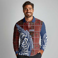 Indigenous Regions of Panama Guna de Wargandí Long Sleeve Polo Shirt with Tribal Pattern and Blue White Nature and People - Wonder Print Shop
