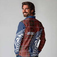 Indigenous Regions of Panama Guna de Wargandí Long Sleeve Polo Shirt with Tribal Pattern and Blue White Nature and People - Wonder Print Shop