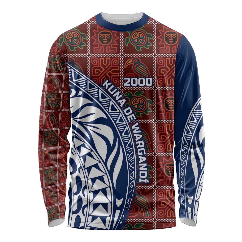 Indigenous Regions of Panama Guna de Wargandí Long Sleeve Shirt with Tribal Pattern and Blue White Nature and People - Wonder Print Shop