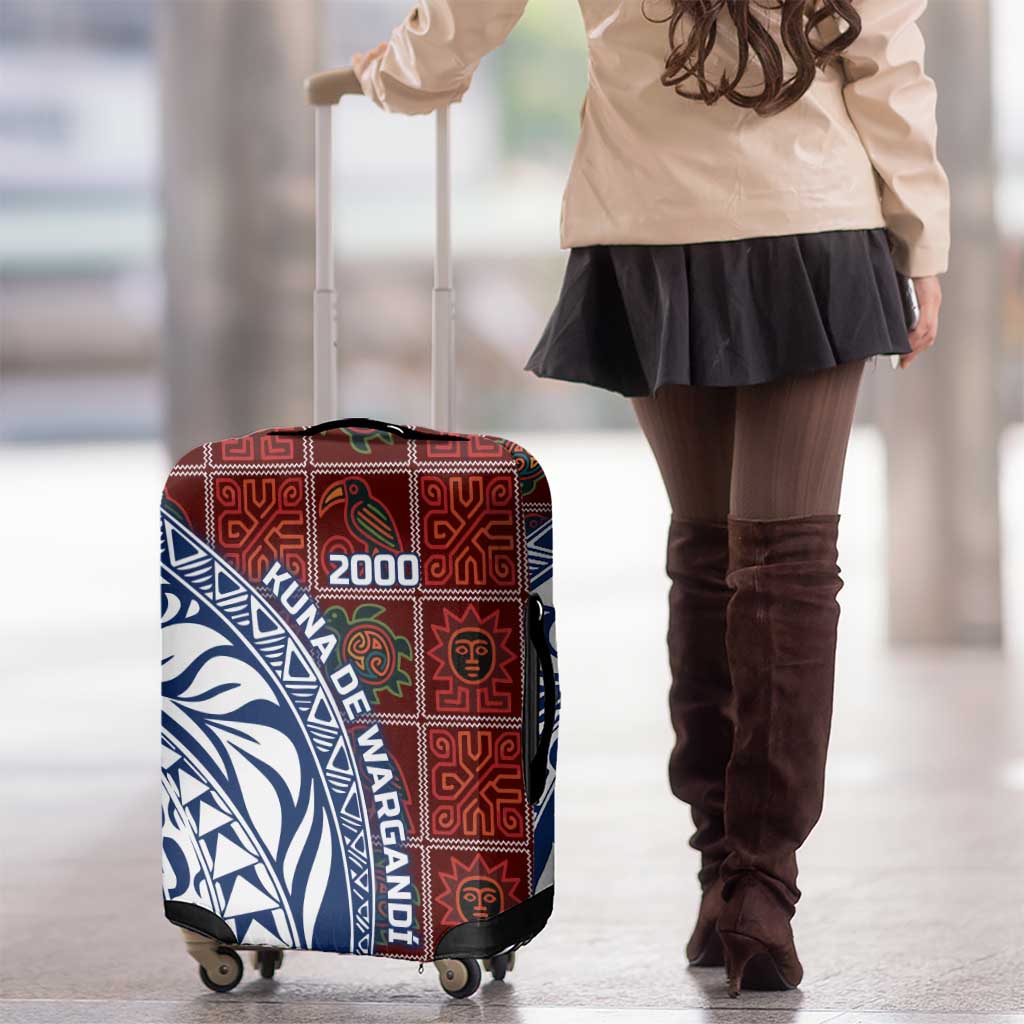 Indigenous Regions of Panama Guna de Wargandí Luggage Cover with Tribal Pattern and Blue White Nature and People - Wonder Print Shop
