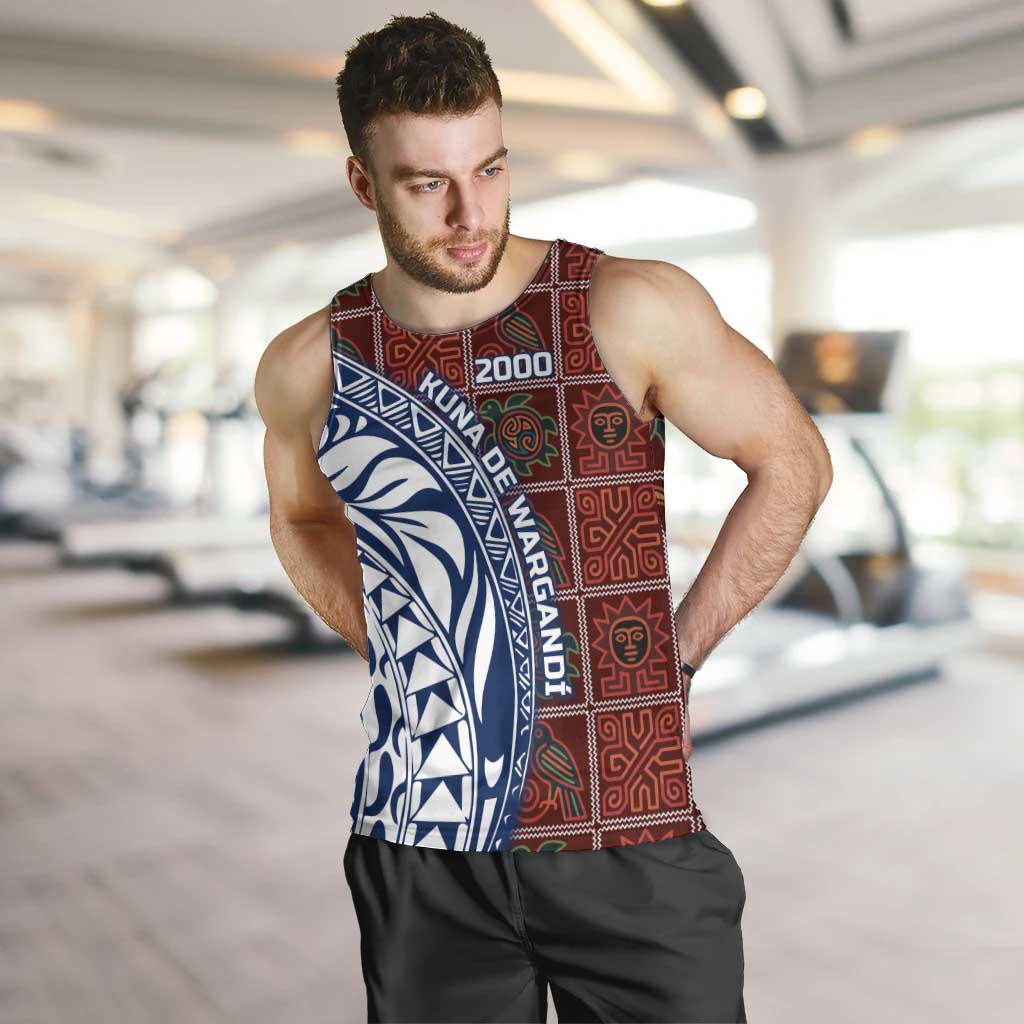 Indigenous Regions of Panama Guna de Wargandí Men Tank Top with Tribal Pattern and Blue White Nature and People - Wonder Print Shop