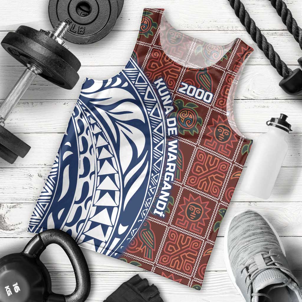 Indigenous Regions of Panama Guna de Wargandí Men Tank Top with Tribal Pattern and Blue White Nature and People - Wonder Print Shop