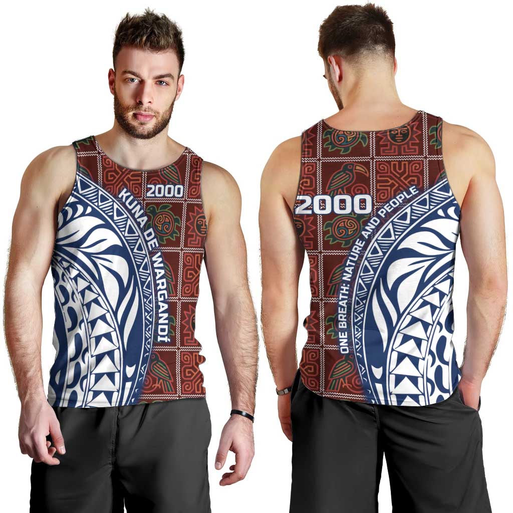 Indigenous Regions of Panama Guna de Wargandí Men Tank Top with Tribal Pattern and Blue White Nature and People - Wonder Print Shop