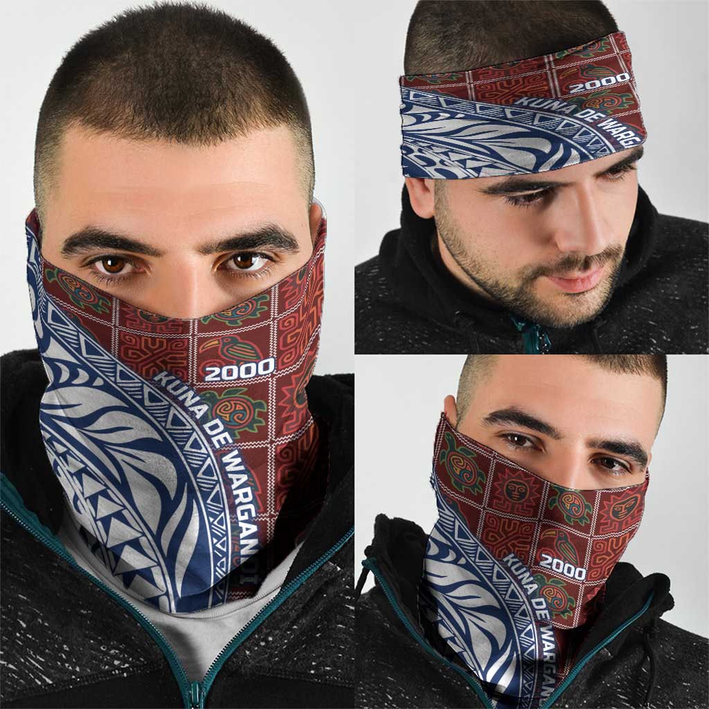 Indigenous Regions of Panama Guna de Wargandí Neck Gaiter with Tribal Pattern and Blue White Nature and People - Wonder Print Shop