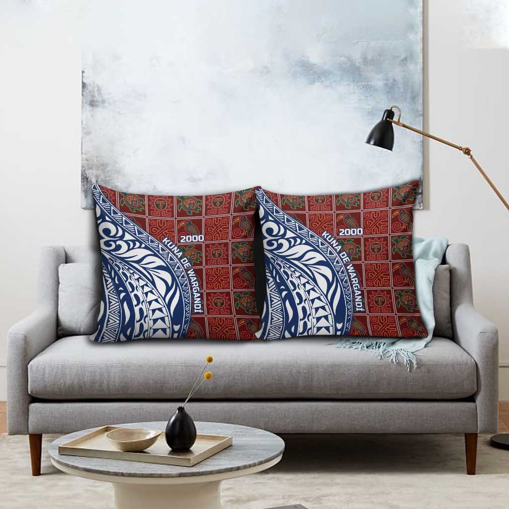 Indigenous Regions of Panama Guna de Wargandí Pillow Cover with Tribal Pattern and Blue White Nature and People - Wonder Print Shop