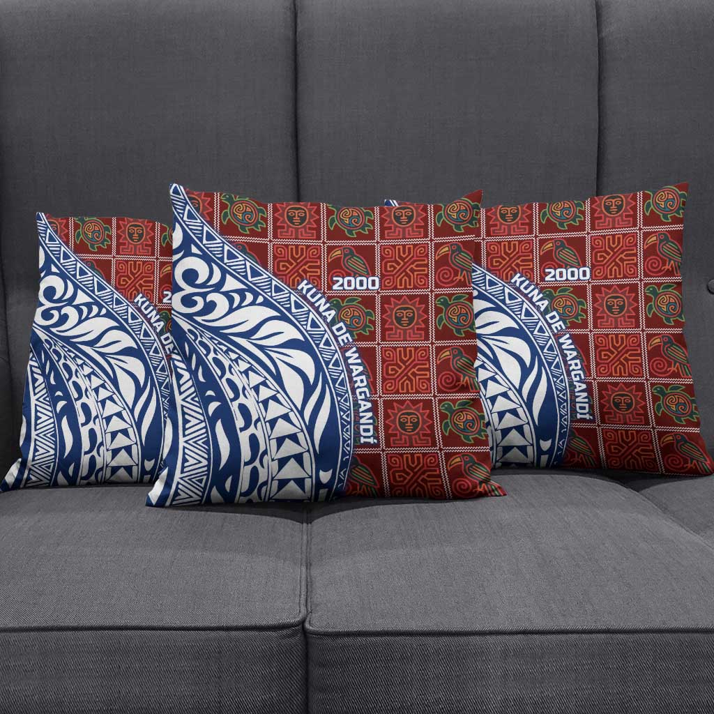 Indigenous Regions of Panama Guna de Wargandí Pillow Cover with Tribal Pattern and Blue White Nature and People - Wonder Print Shop