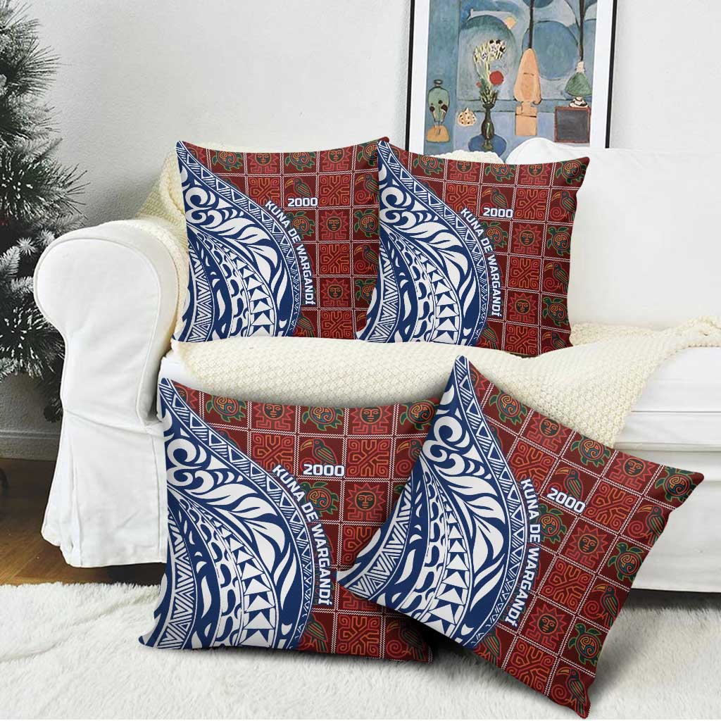 Indigenous Regions of Panama Guna de Wargandí Pillow Cover with Tribal Pattern and Blue White Nature and People - Wonder Print Shop