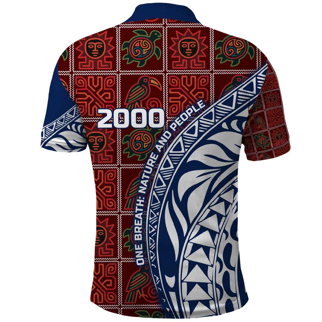 Indigenous Regions of Panama Guna de Wargandí Polo Shirt with Tribal Pattern and Blue White Nature and People - Wonder Print Shop