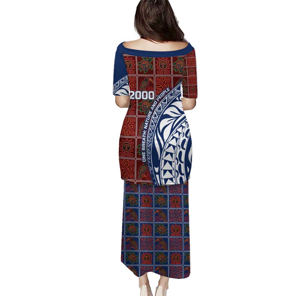 Indigenous Regions of Panama Guna de Wargandí Puletasi with Tribal Pattern and Blue White Nature and People - Wonder Print Shop