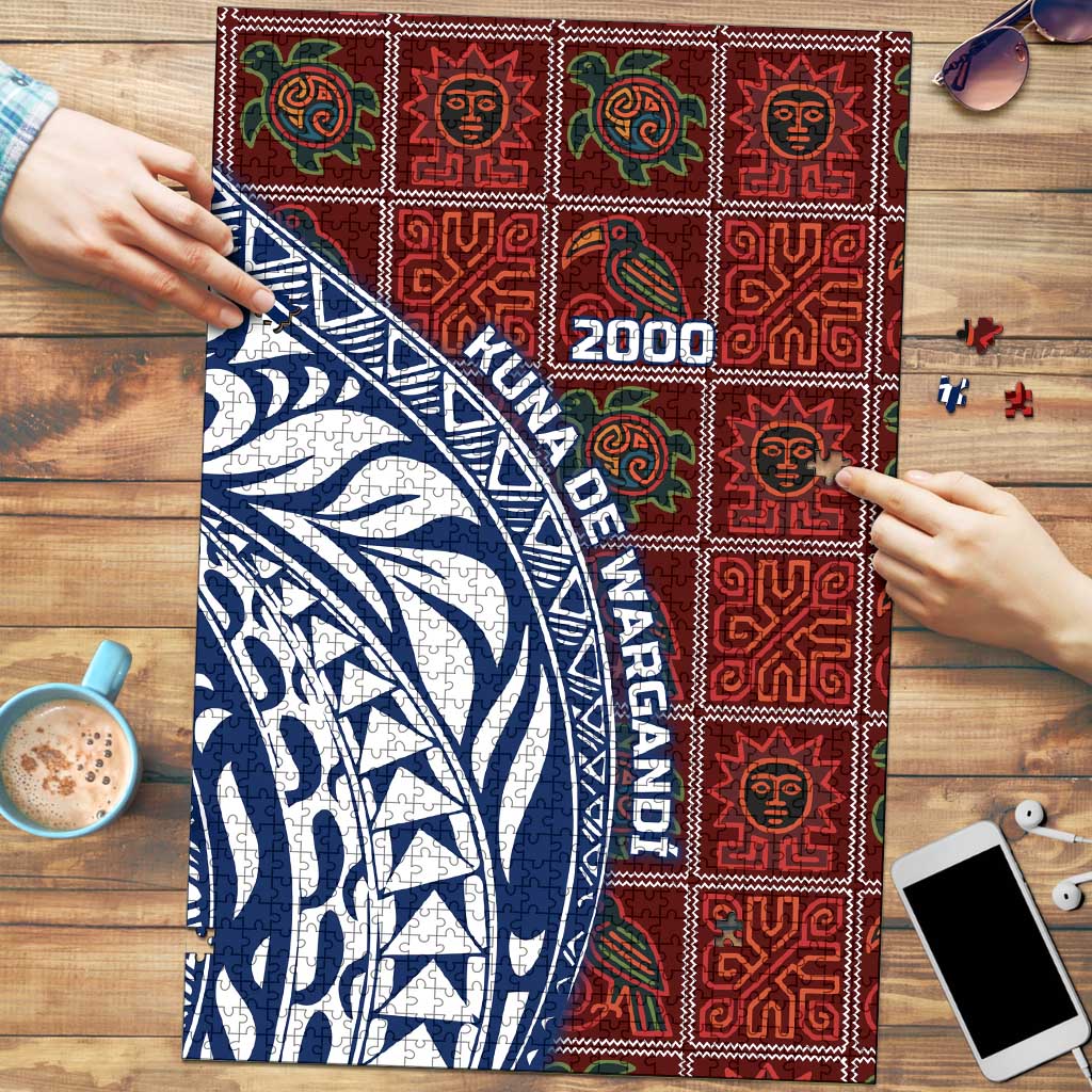 Indigenous Regions of Panama Guna de Wargandí Puzzle with Tribal Pattern and Blue White Nature and People - Wonder Print Shop