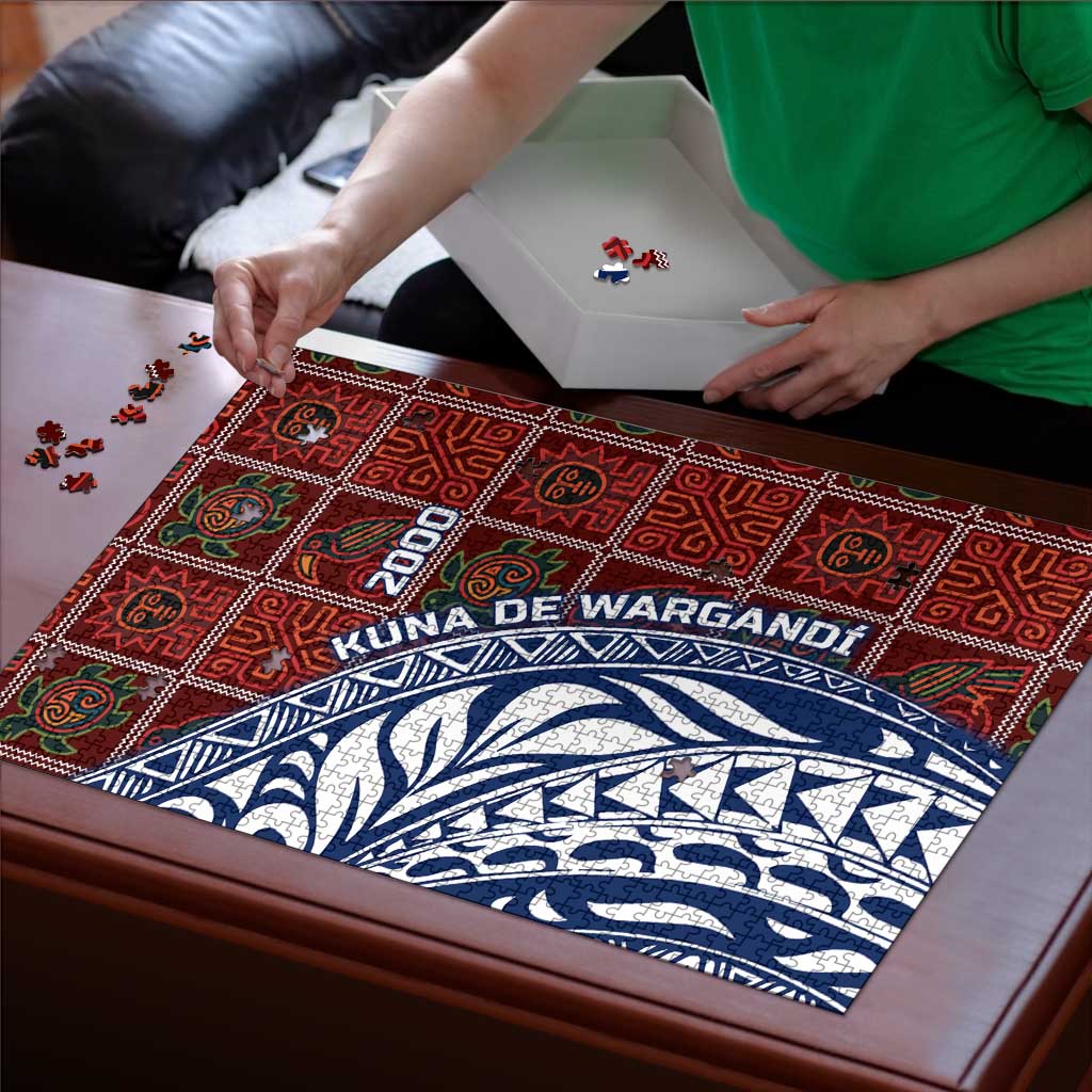 Indigenous Regions of Panama Guna de Wargandí Puzzle with Tribal Pattern and Blue White Nature and People - Wonder Print Shop