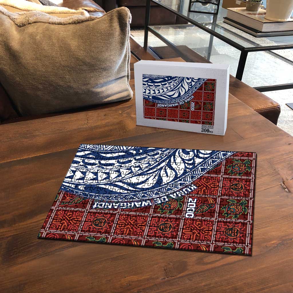 Indigenous Regions of Panama Guna de Wargandí Puzzle with Tribal Pattern and Blue White Nature and People - Wonder Print Shop