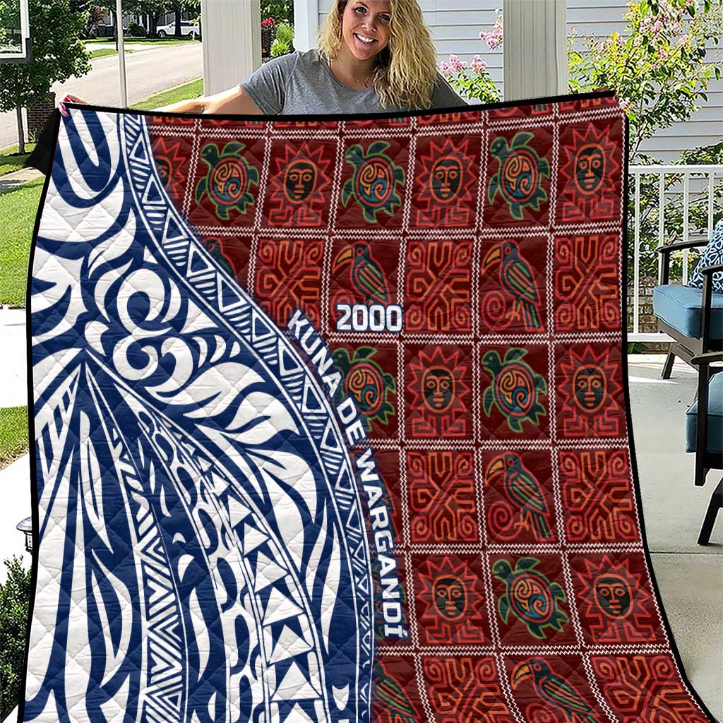 Indigenous Regions of Panama Guna de Wargandí Quilt with Tribal Pattern and Blue White Nature and People - Wonder Print Shop