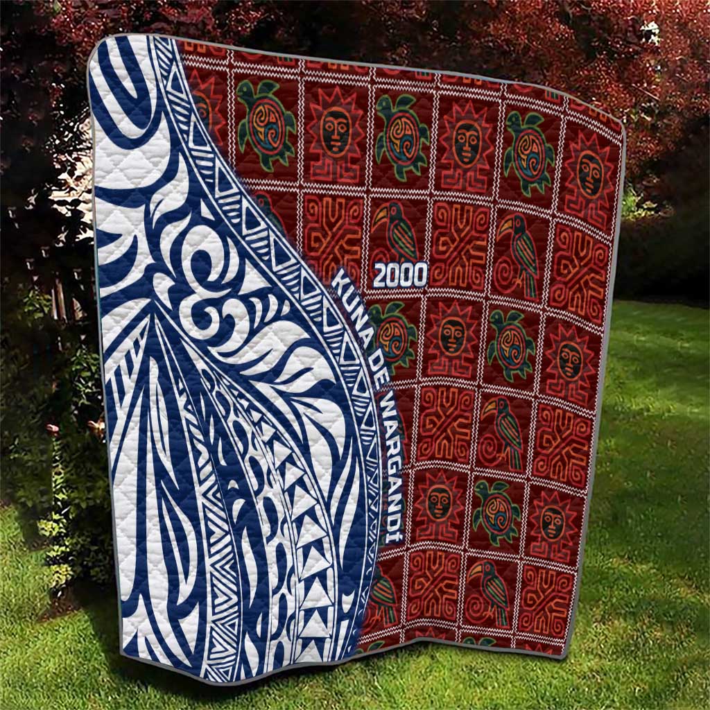 Indigenous Regions of Panama Guna de Wargandí Quilt with Tribal Pattern and Blue White Nature and People - Wonder Print Shop